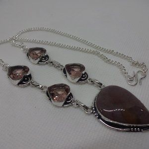 Gorgeous "PALE PURPLE CHALCEDONY & PINK TOPAZ" Handmade Sterling Necklace #819